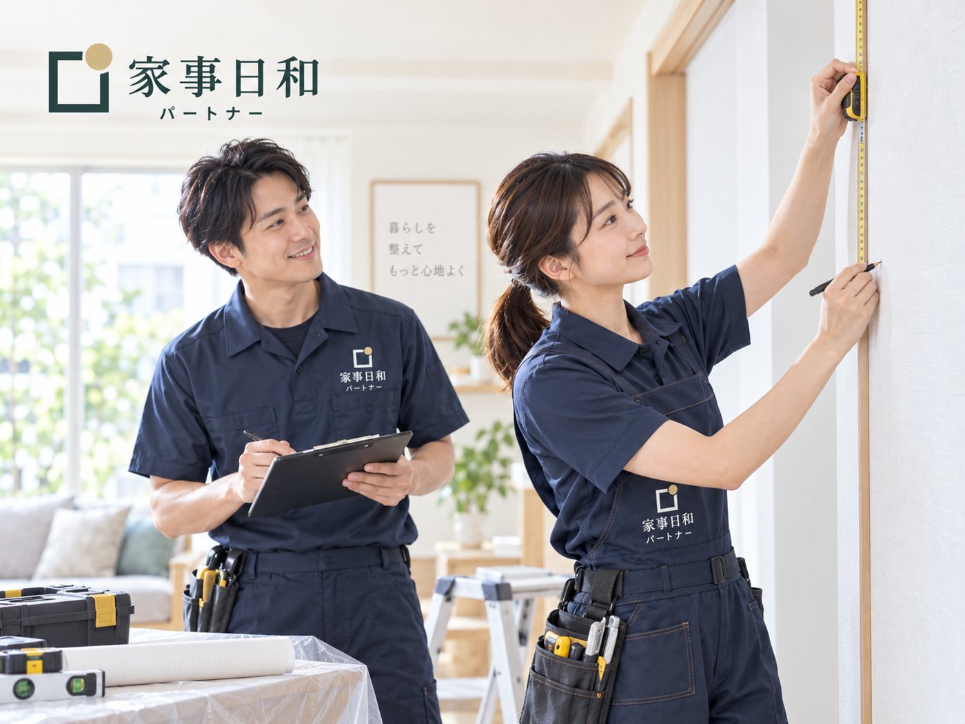 内装工事の採寸をするパートナースタッフ