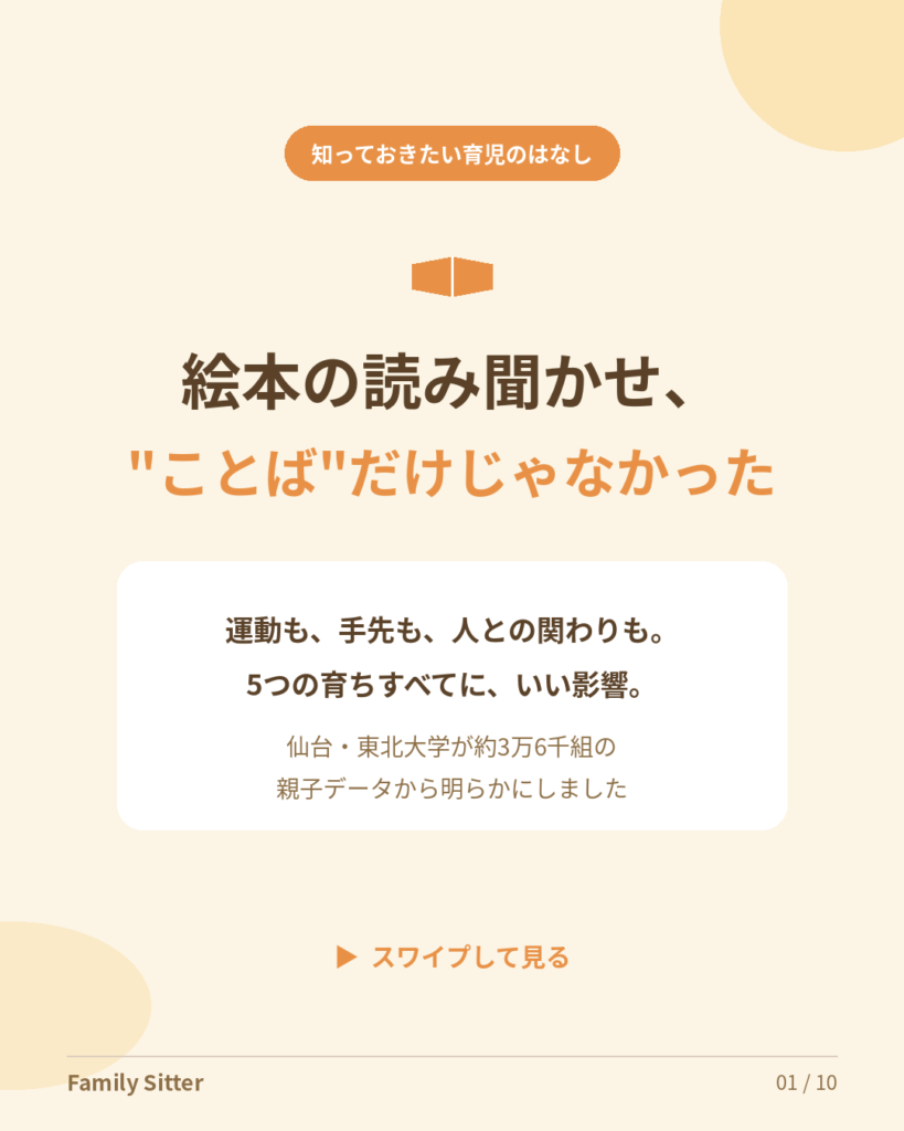 絵本の読み聞かせは、"ことば"を超えて ― 仙台・東北大学の約3万6千組データ解析が示した、5つの育ちへのいい影響